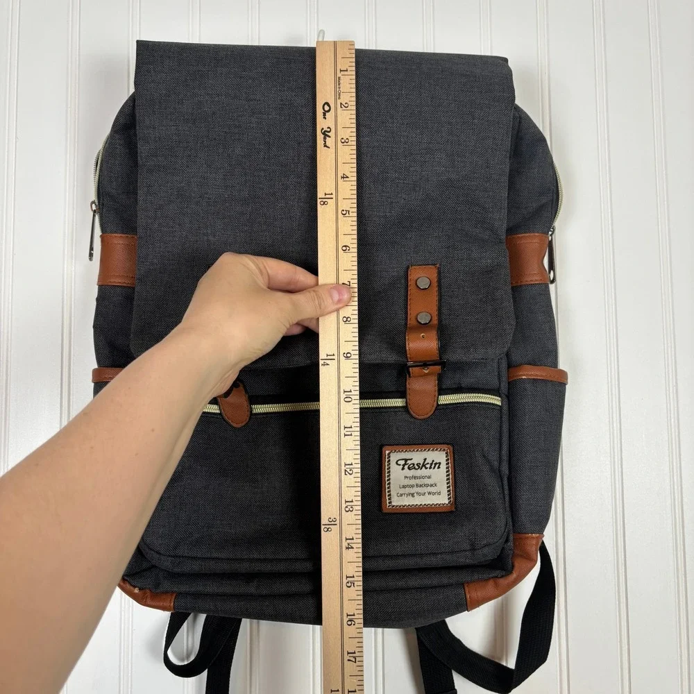 Feskin Laptop Backpack Unisex OS Grey Canvas Professional Rucksack Bag